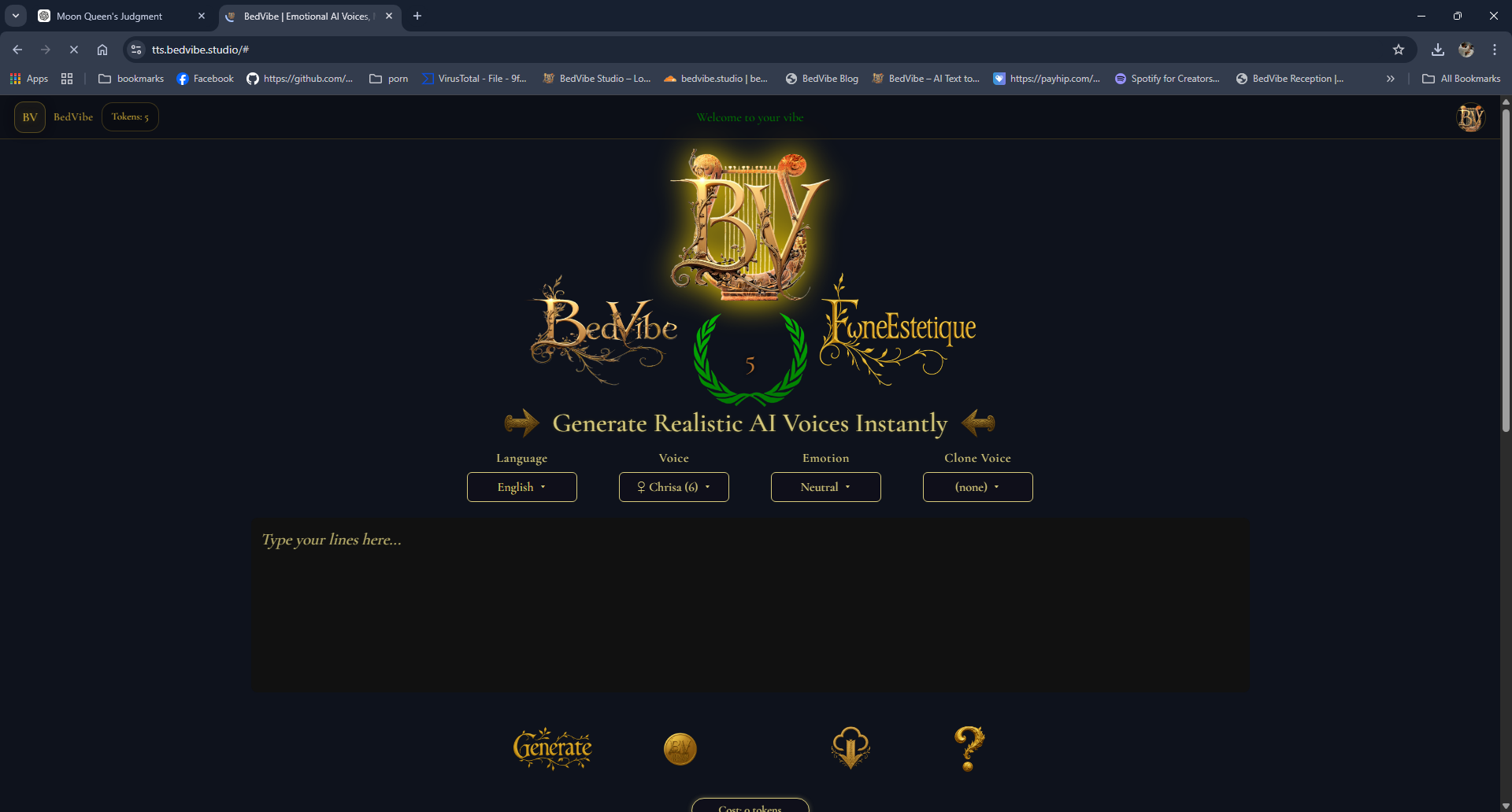 BedVibe TTS platform screenshot
